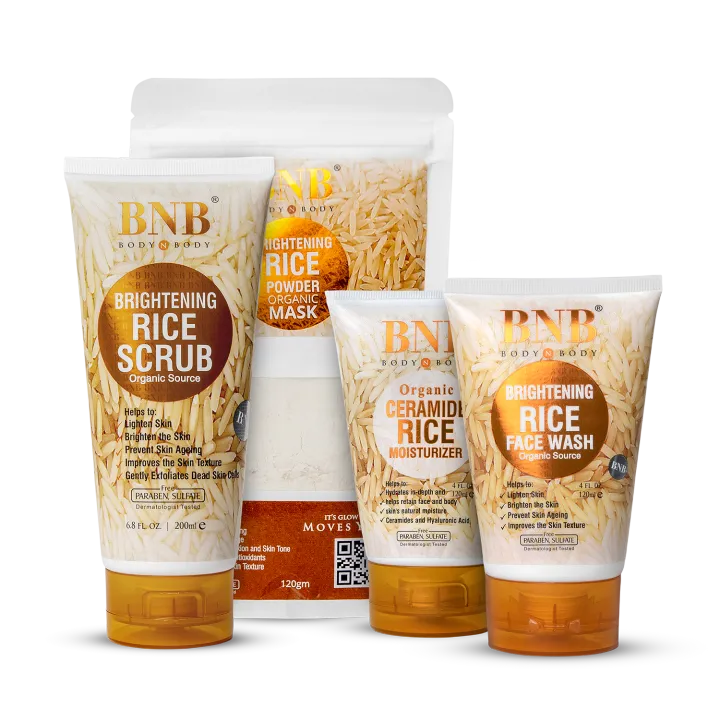 BNB Rice Facial Kit | Rice Extract Scrub, Face Wash, Mask & Beauty Cream